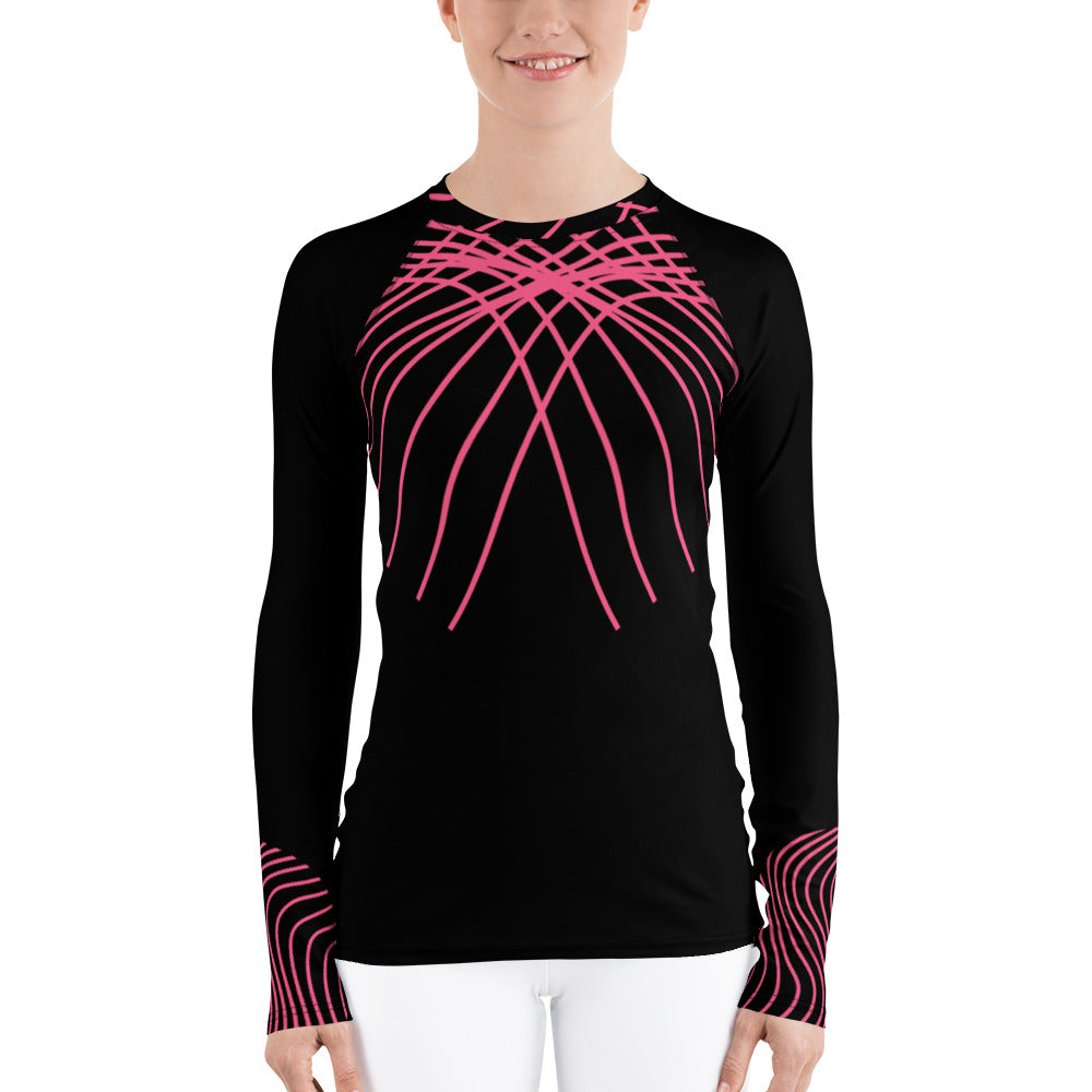 Women's Long-Sleeved Workout Top. Black Rash Guard. Gym or Yoga Top. RippleFX by WickedYo